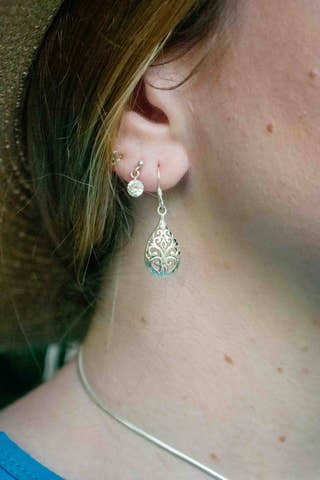 Curlicue Small Teardrop in Silver Earrings