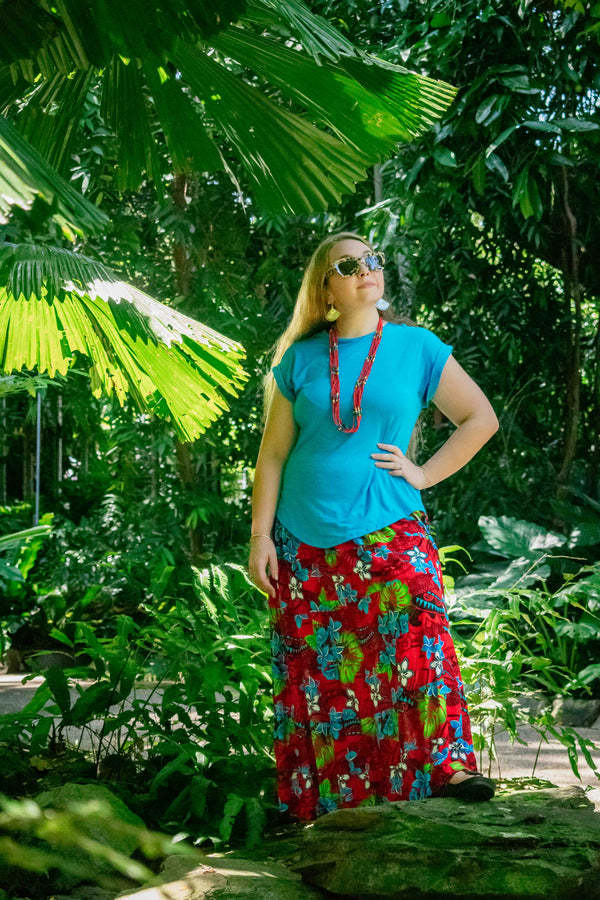 Bella Maxi Skirt in Tropical Red