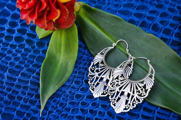 Baroque Large Hoops in White Brass Earrings