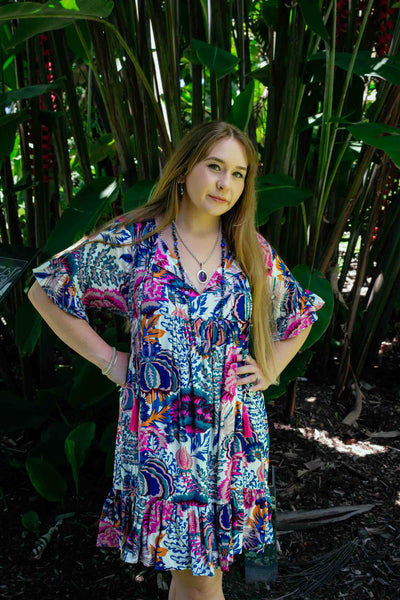 Cosmopolitan Short Dress in Cream Flora