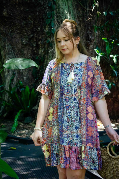 Cosmopolitan Short Dress - Purple Fractal - zaphire_kuranda