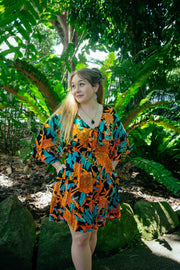 Akari Short Dress - Orange Heliconia
