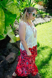 Gypsy Skirt - Dancing Hibiscus Red