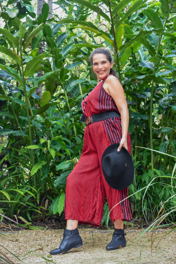 Calm Pantsuit in Stripe Red