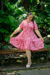 Ishtar Short Dress in Red Zen Tangle
