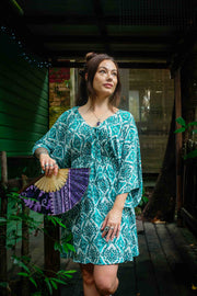 Akari Short Dress - Teal Shimmer