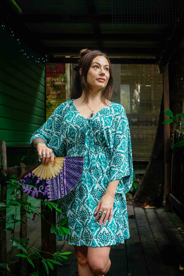 Akari Short Dress in Teal Shimmer