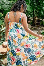 Jasmine Midi Dress – White Hibiscus