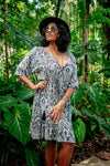 Cosmopolitan Short Dress – Grey Damask