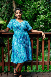 Serenity Midi Dress – Monstera Aqua