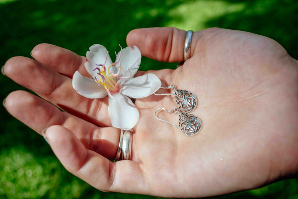 Flourish Small Teardrop in Silver Earrings