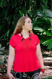 Mya V Neck Top - Red Apple
