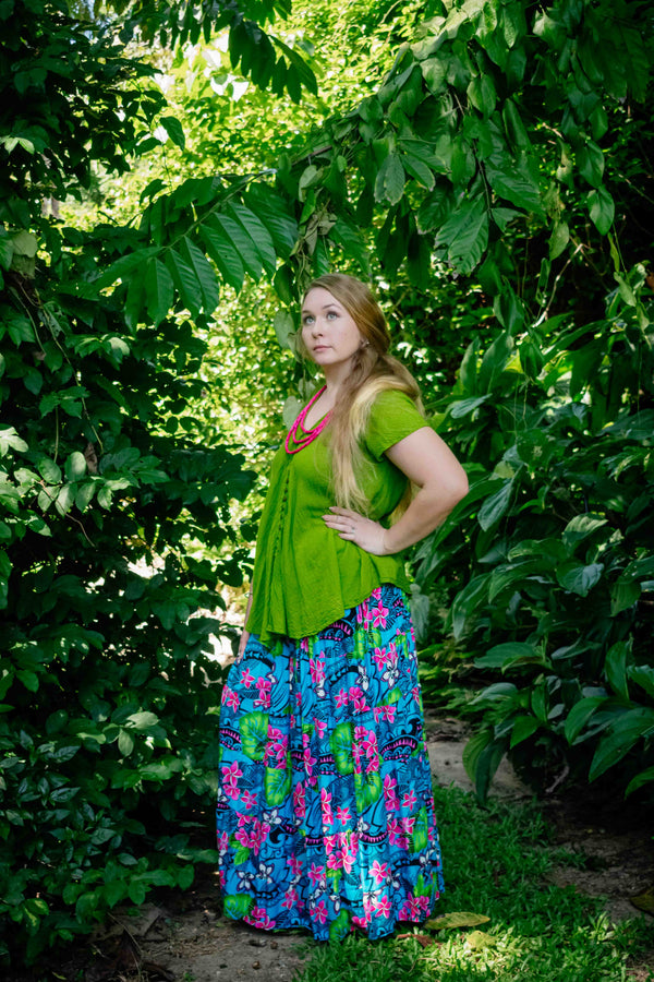Bella Maxi Skirt in Tropical Sky Blue