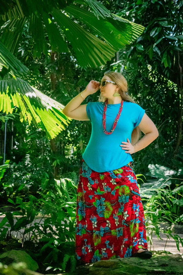 Bella Maxi Skirt in Tropical Red