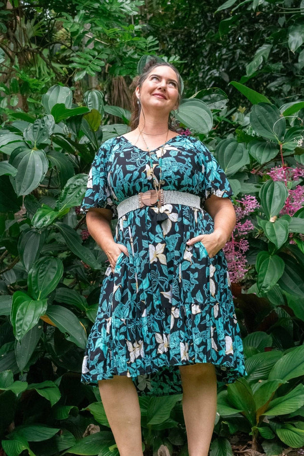 Astra Midi Dress in Lily Aqua Gold