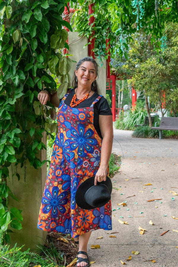 Carlita  Overalls in Paradise Red & Cobalt
