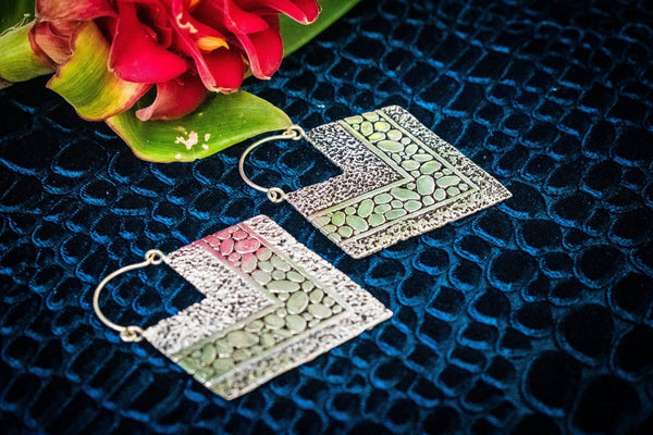 Contempo Large Diamond Hoop in White Brass Earrings