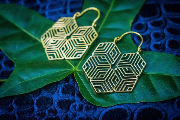 Cubist Hoop in Brass Earrings