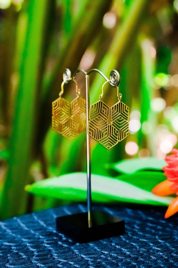 Cubist Hoop in Brass Earrings