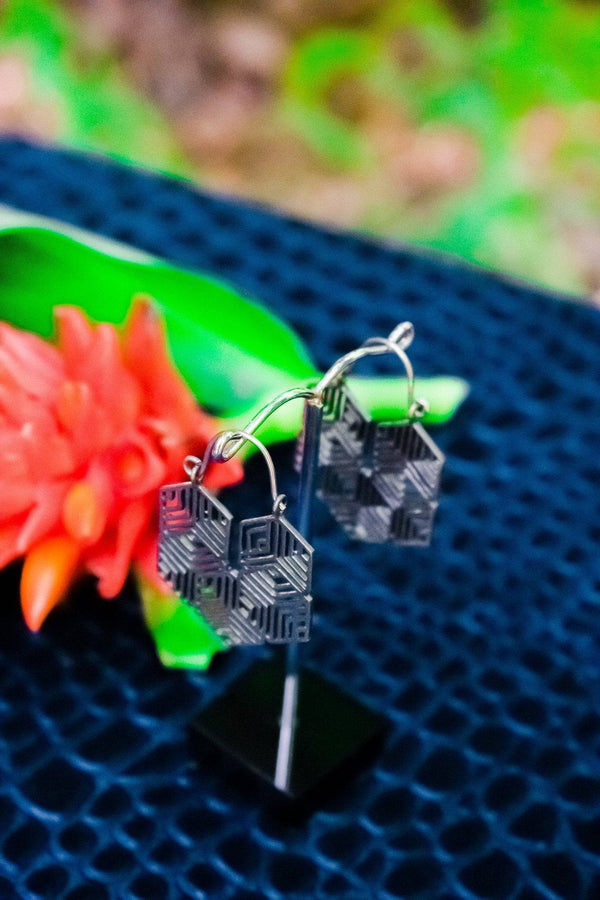 Cubist Hoop in Gunmetal Earrings