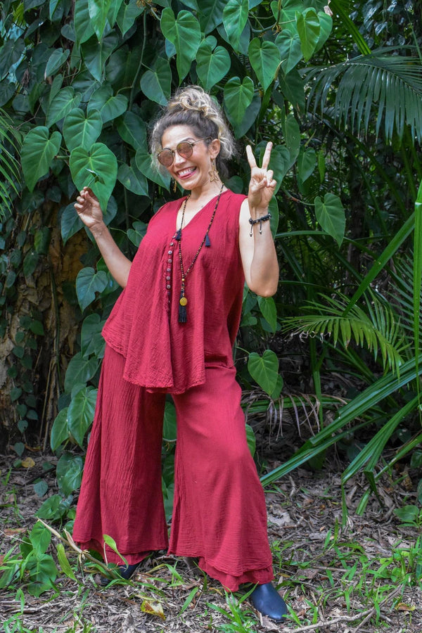 Dharma Cotton Pants in Maroon